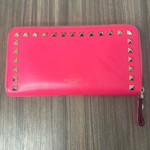 Valentino hot pink leather studded wallet